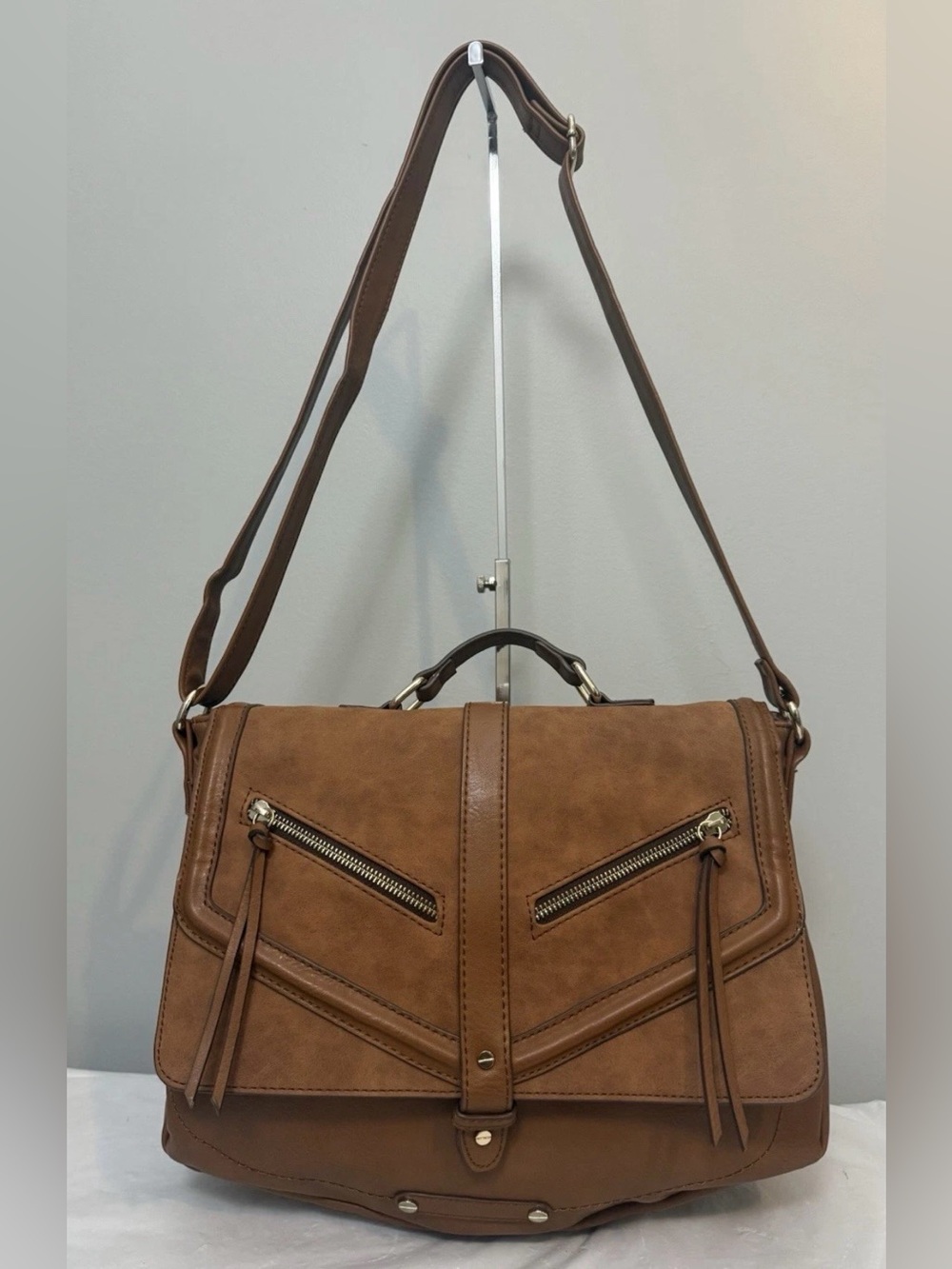 Brown Satchel Crossbody Bag Western Style Crossbody Bag Faux Suede Leather